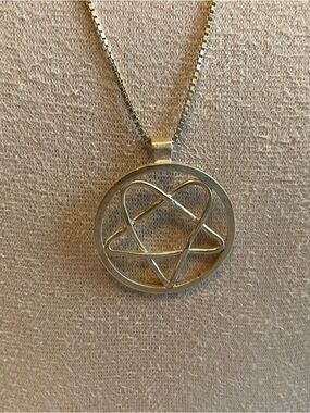 925 Sterling Silver HIM Inspired Heartagram Band Logo Goth Rock Necklace #650